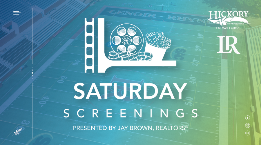 Saturday Screenings logo over LR football field image