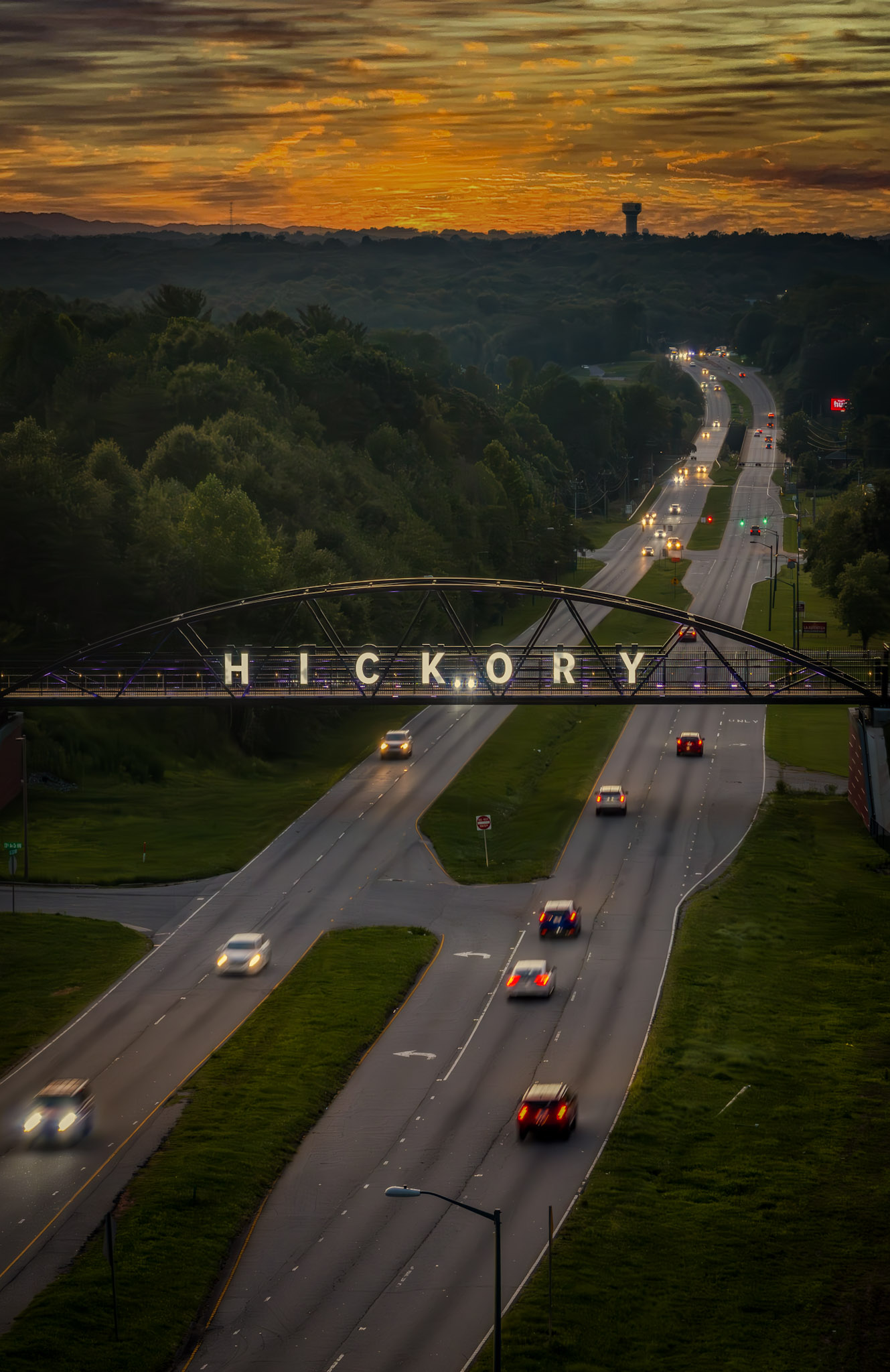 Award-winning photograph of the Hickory Aviation Walk at sunset