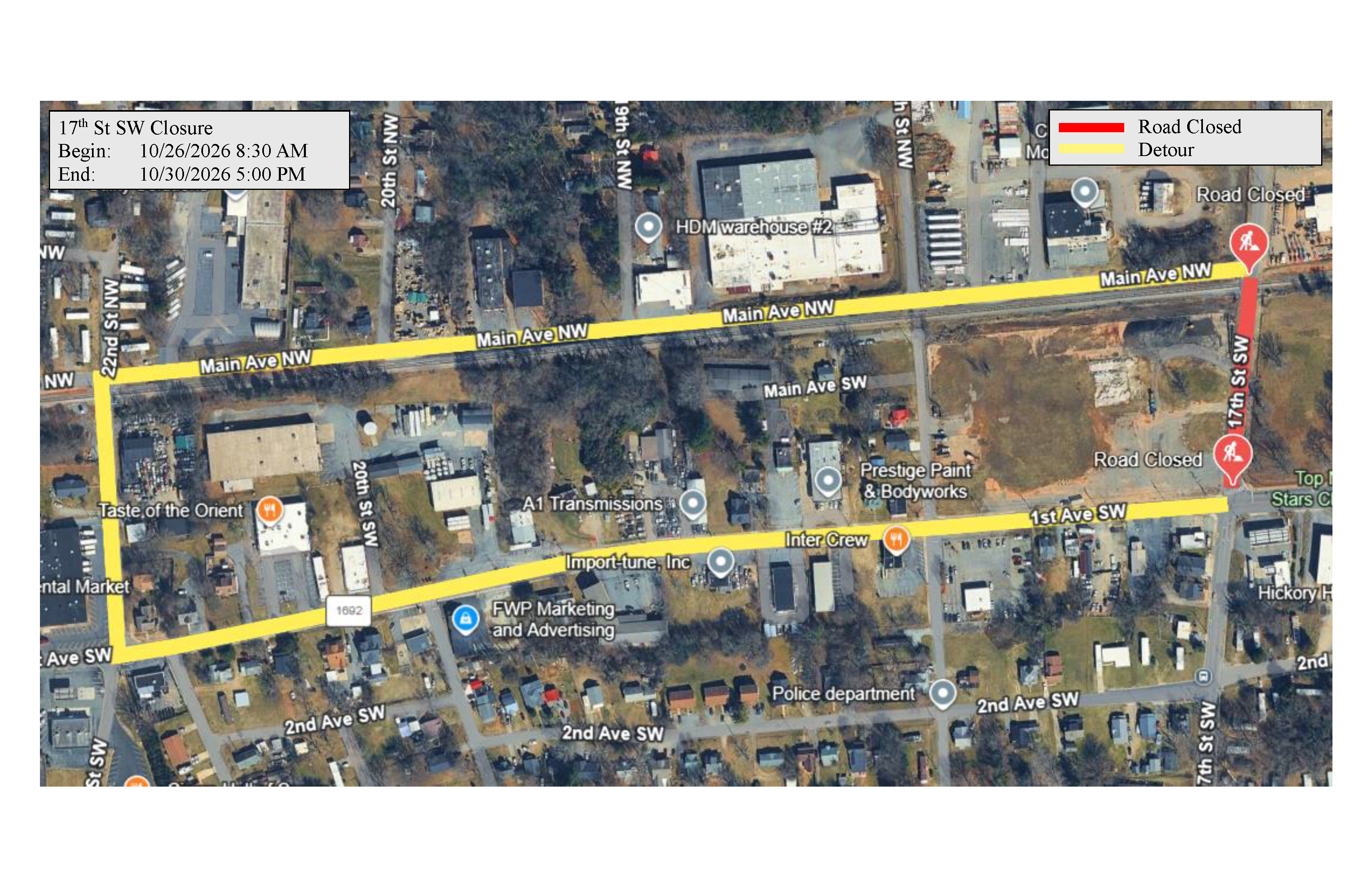 17th St SW closure and detour map