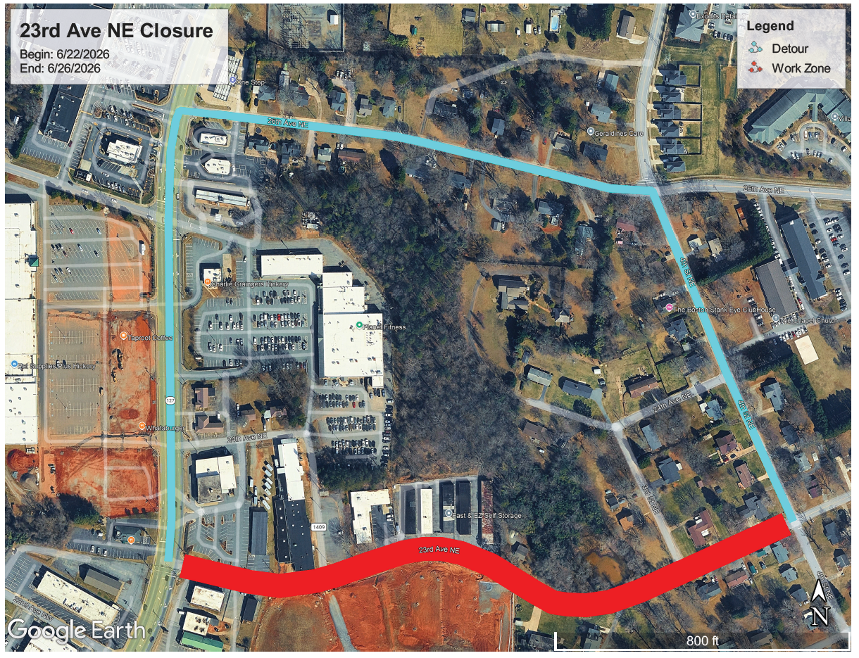 23rd Avenue NE closure and detour map