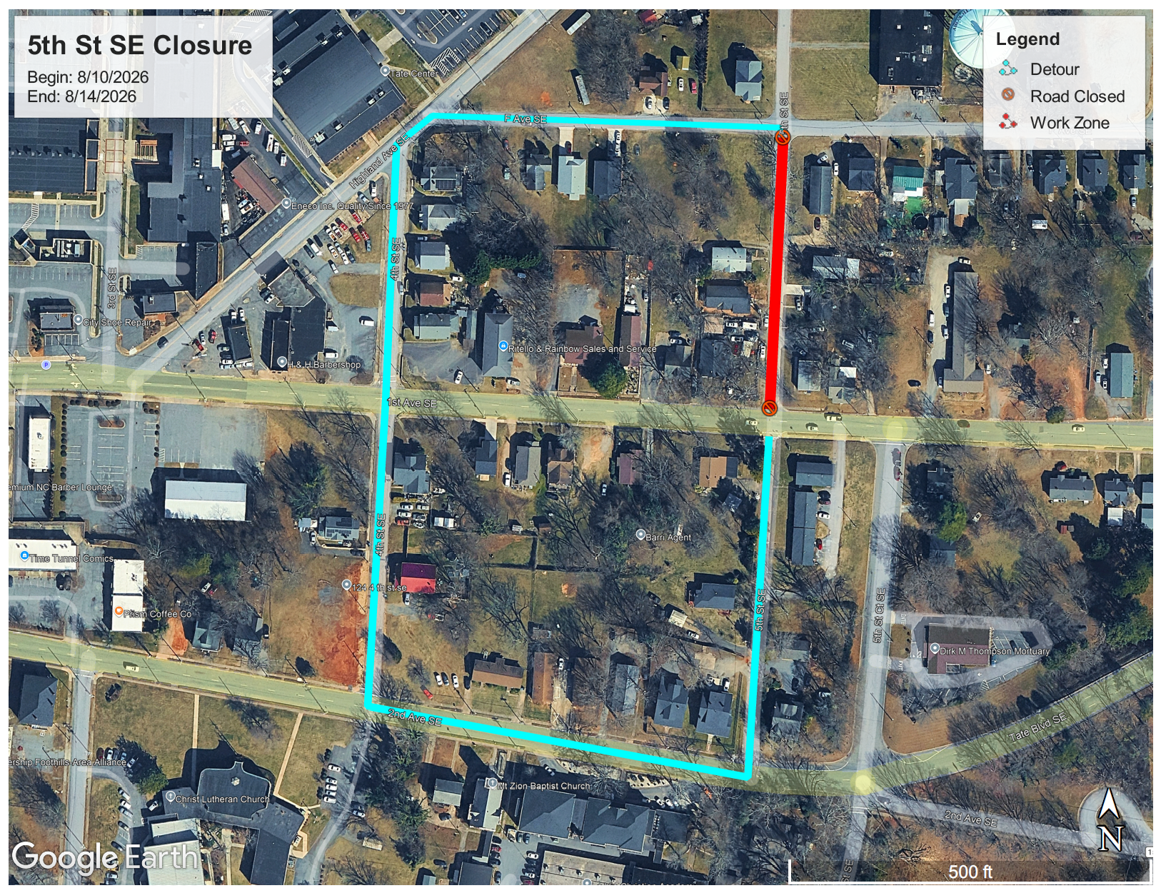detour map for 5th St SE closure