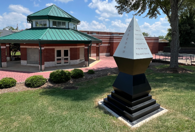 FREEDOM sculpture in front of Ridgeview Recreation Center