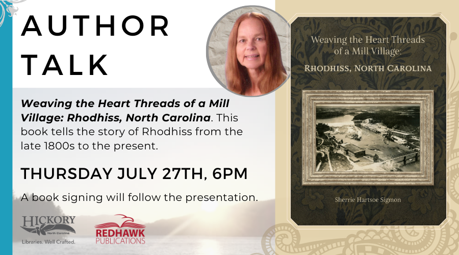 Author Talk with Sherrie Hartsoe Sigmon  Thursday, July 27th at 6:00 p.m.