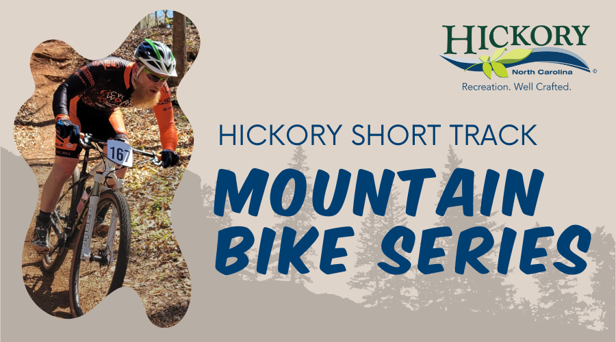 Photo of mountain bike racer with "Hickory Short Track Mountain Bike Series"