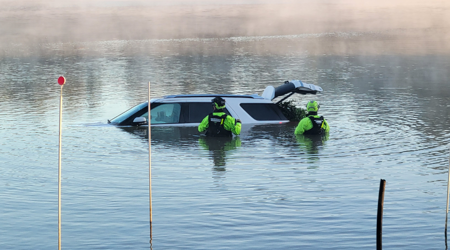 vehicle in the lake