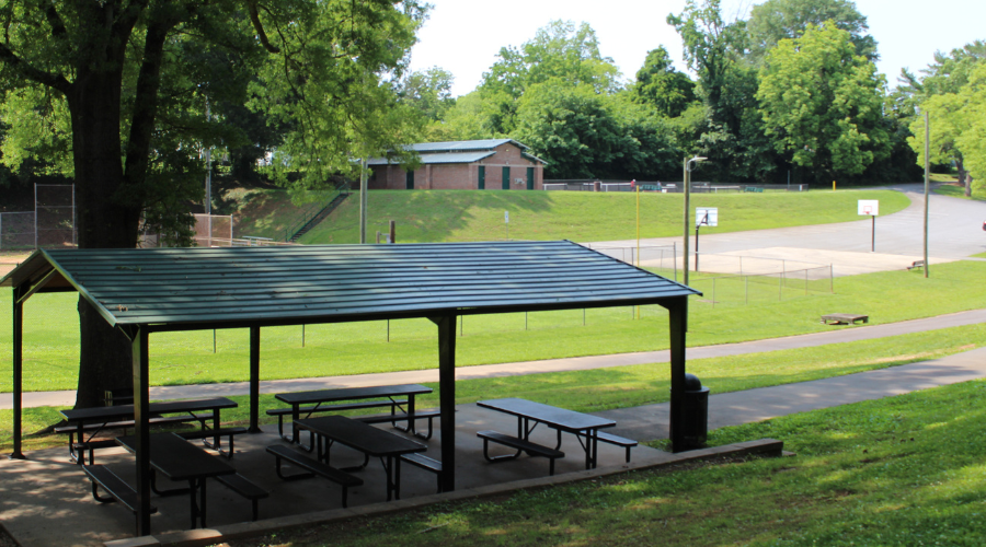 View of current Hickory Optimist Park picnic shelter and amenities