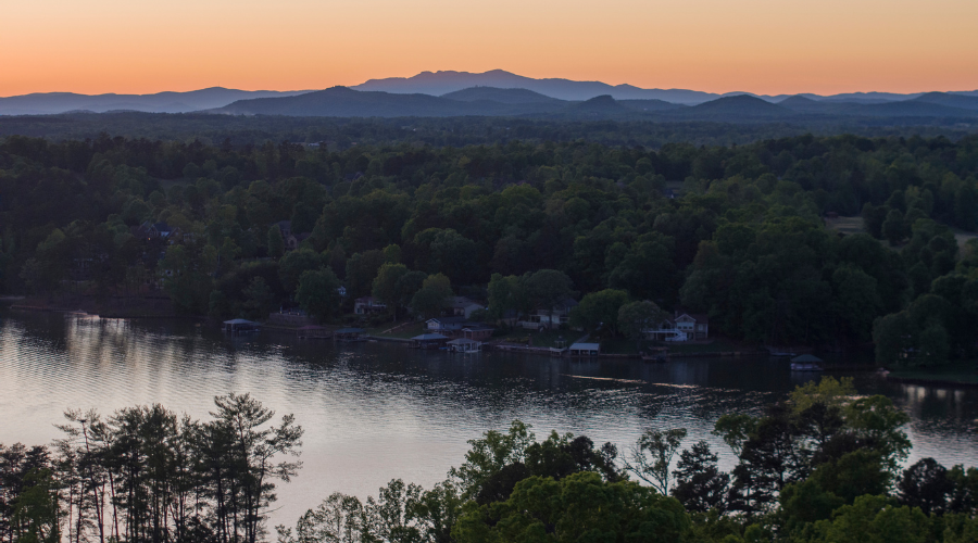 Sunset Aerial View of Lake Hickory, North Carolina